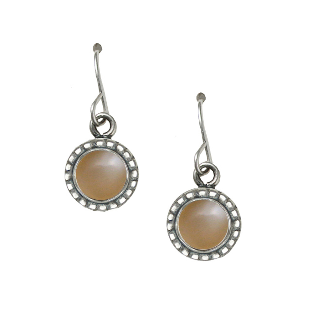 Sterling Silver Small Peach Moonstone Gemstone Drop Dangle Earrings